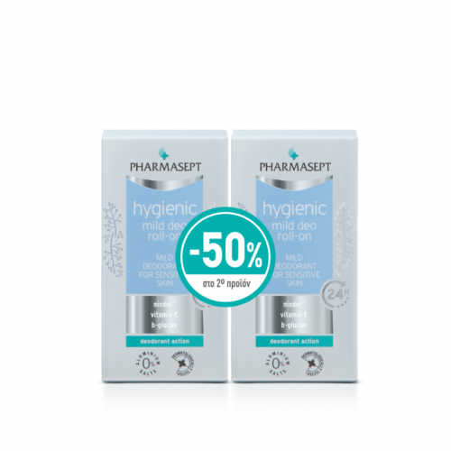 Pharmasept Hygienic Mild Deo Roll-on 24h Απαλό Αποσμητικό για Ευαίσθητες Επιδερμίδες, (-50% στο 2ο προϊόν) 2x50ml